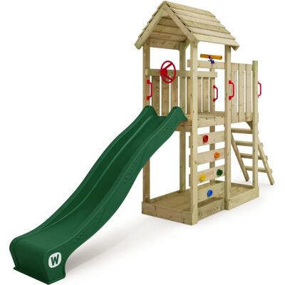 Wickey JoyFlyer Wooden Playground with Slide, Climbing Tower & Sandbox - Green Wickey JoyFlyer Wooden Playground with Slide, Climbing Tower & Sandbox - Green