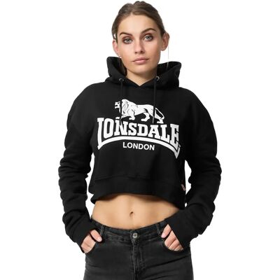 Felpa con Cappuccio Lonsdale Roxeth - Crop, Nera, 2XL Felpa con Cappuccio Lonsdale Roxeth - Crop, Nera, 2XL