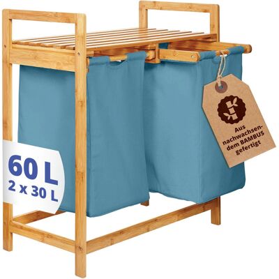 Lumaland 08445 Panier à linge - Bambou, Bleu - 60 L Lumaland 08445 Panier à linge - Bambou, Bleu - 60 L