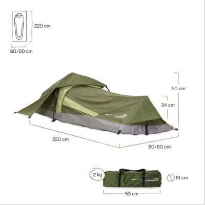 Where Tomorrow - 1-Personen-Zelt - Grün - 220x80x50 cm - Tent Where Tomorrow - 1-Personen-Zelt - Grün - 220x80x50 cm - Tent