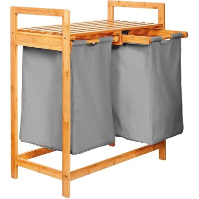 Lumaland Bambus Wäschekorb mit 2 ausziehbaren Wäschesacken - 73x64x33cm - Dunkelgrau Lumaland Bambus Wäschekorb mit 2 ausziehbaren Wäschesacken - 73x64x33cm - Dunkelgrau