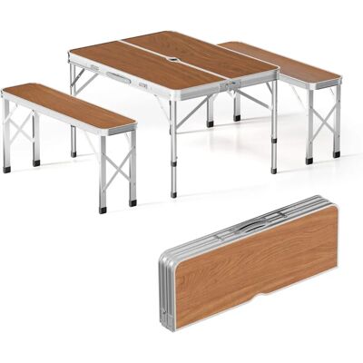 Tavolo pieghevole da campeggio con 2 panche - Effetto legno - Xpotool Tavolo pieghevole da campeggio con 2 panche - Effetto legno - Xpotool