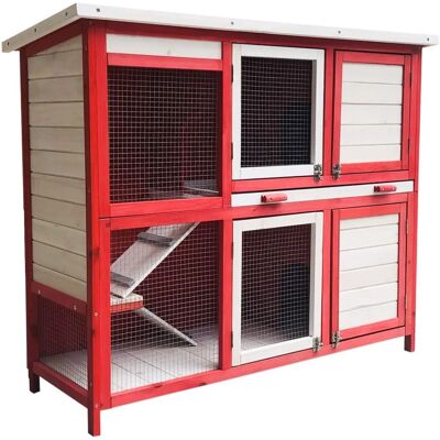 WILTEC Abri pour Lapins - Deux Niveaux, Sol Amovible, Résistant aux Intempéries - Publicité WILTEC Abri pour Lapins - Deux Niveaux, Sol Amovible, Résistant aux Intempéries - Publicité