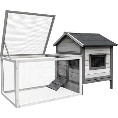 Wiltec - Hasenstall Fudajo - Hellgrau - 146x75x83cm Wiltec - Hasenstall Fudajo - Hellgrau - 146x75x83cm