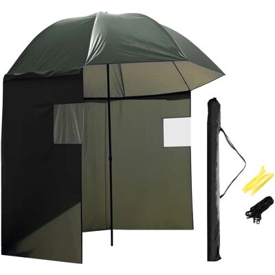 Wiltec 250cm Angelschirm mit Seitenwand & Fenstern - Wetterfest Wiltec 250cm Angelschirm mit Seitenwand & Fenstern - Wetterfest