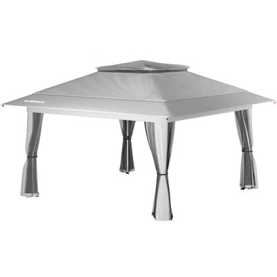 Wiltec Faltbares Pavillon mit Moskitonetz - 4x4m, Hellgrau, Wasserdicht, UV 50+ Wiltec Faltbares Pavillon mit Moskitonetz - 4x4m, Hellgrau, Wasserdicht, UV 50+