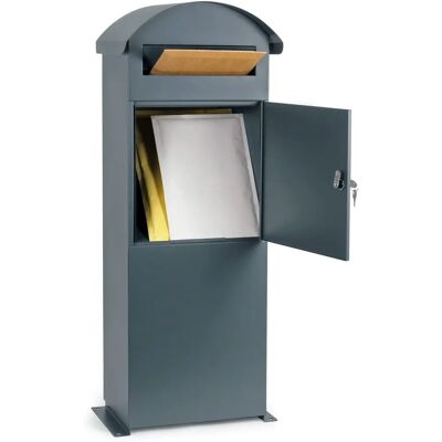 Wiltec Großer Briefkasten aus Stahl - 42x24x102cm Grau, Verriegelbar, Dekoratives Dach Wiltec Großer Briefkasten aus Stahl - 42x24x102cm Grau, Verriegelbar, Dekoratives Dach