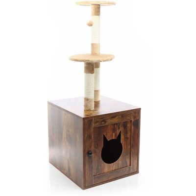 Árbol para gatos marrón vintage y arenero - 125cm Mueble multifuncional Árbol para gatos marrón vintage y arenero - 125cm Mueble multifuncional