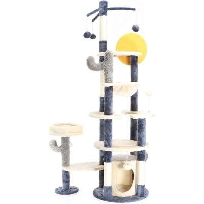 Árbol Rascador Fudajo - 172cm Gris Oscuro con Casa y Juguetes Árbol Rascador Fudajo - 172cm Gris Oscuro con Casa y Juguetes