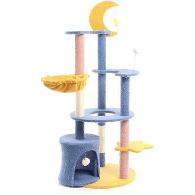 Fudajo Katzenbaum mit Mond und Sternen - 132cm, Blau/Gelb Fudajo Katzenbaum mit Mond und Sternen - 132cm, Blau/Gelb