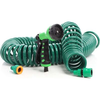 Wiltec Gartenschlauch - Spiralschlauch 15m, 7 Sprühfunktionen - Garten Schlauch Wiltec Gartenschlauch - Spiralschlauch 15m, 7 Sprühfunktionen - Garten Schlauch
