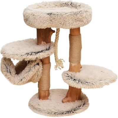 Fudajo Katzenbaum - 87,5cm Design mit Hängematten, Plüsch und Birkenstämmen Fudajo Katzenbaum - 87,5cm Design mit Hängematten, Plüsch und Birkenstämmen