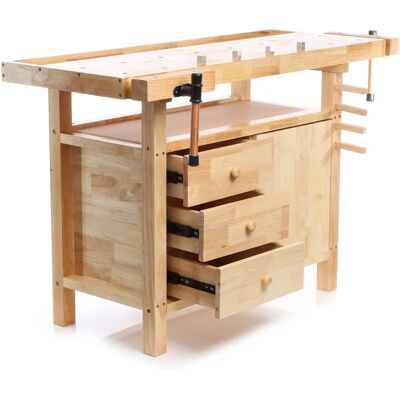 Wiltec Hobelbank 126x50x84cm aus Gummibaumholz mit Spannzangen & Schubladen Wiltec Hobelbank 126x50x84cm aus Gummibaumholz mit Spannzangen & Schubladen