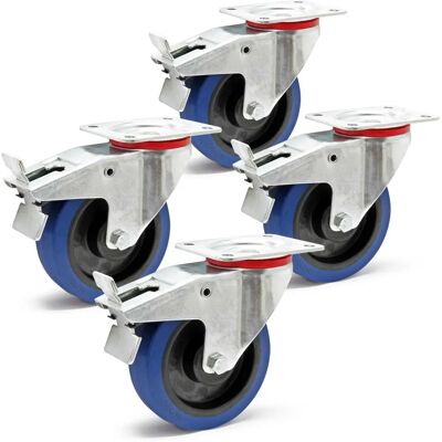 Wiltec 160mm Transportrollen - Mit Bremse, 4er Set Wiltec 160mm Transportrollen - Mit Bremse, 4er Set