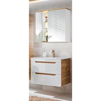 LUTON - LUTON-56 - Hochglanz weiß - Wotan Nb. Eiche - Waschtisch-Set LUTON - LUTON-56 - Hochglanz weiß - Wotan Nb. Eiche - Waschtisch-Set