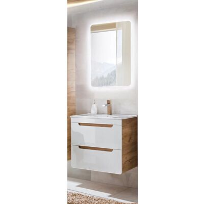 Badezimmer Set LUTON - Hochglanz Weiß 61cm/60cm mit LED-Spiegel Badezimmer Set LUTON - Hochglanz Weiß 61cm/60cm mit LED-Spiegel