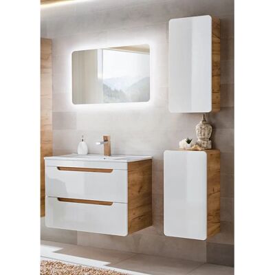 LUTON - LUTON-56 - Hochglanz Weiß - Wotan Eiche Nb. - Badmöbel-Set LUTON - LUTON-56 - Hochglanz Weiß - Wotan Eiche Nb. - Badmöbel-Set