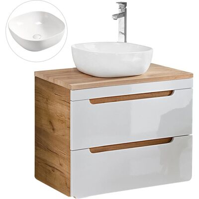 Unbekannt Hochglanz Weiß Wotan Eiche Nb. Wandmontage Keramik-Waschbecken 80cm Unbekannt Hochglanz Weiß Wotan Eiche Nb. Wandmontage Keramik-Waschbecken 80cm
