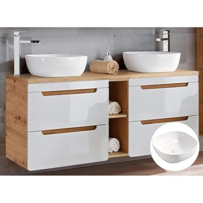 Wotaneiche Doppel-Waschtischunterschrank - 140cm - Keramikbecken Wotaneiche Doppel-Waschtischunterschrank - 140cm - Keramikbecken