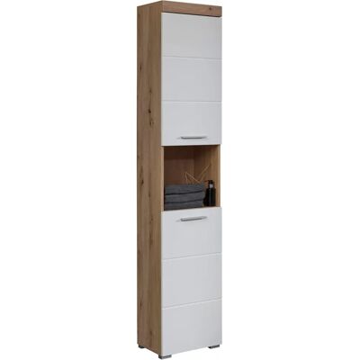 Trendteam Amanda Badezimmer Hochschrank - Weiß Hochglanz, Asteiche - 37x190x31 cm Trendteam Amanda Badezimmer Hochschrank - Weiß Hochglanz, Asteiche - 37x190x31 cm