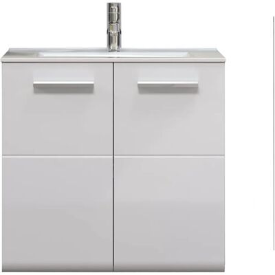 trendteam Riva veggmontert vaskeromskap i hvitt og grått med keramikkvask - Badinnredning trendteam Riva veggmontert vaskeromskap i hvitt og grått med keramikkvask - Badinnredning