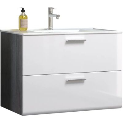 trendteam Riva Wandmontage Badezimmerunterschrank - Weiß Hochglanz, Rauchsilber trendteam Riva Wandmontage Badezimmerunterschrank - Weiß Hochglanz, Rauchsilber