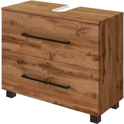 WELLTIME Luena Badschrank - 70x54x35cm, Eiche, Holz, Schwarze Griffe - Badmöbel WELLTIME Luena Badschrank - 70x54x35cm, Eiche, Holz, Schwarze Griffe - Badmöbel