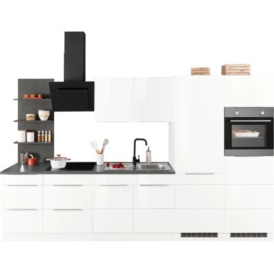 Kochstation Brindisi Küchenzeile - 330cm Weiß Hochglanz & Anthrazit Kochstation Brindisi Küchenzeile - 330cm Weiß Hochglanz & Anthrazit