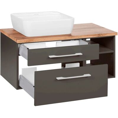 WELLTIME Davos Badschrank - Becken links, Grau, 90cm WELLTIME Davos Badschrank - Becken links, Grau, 90cm