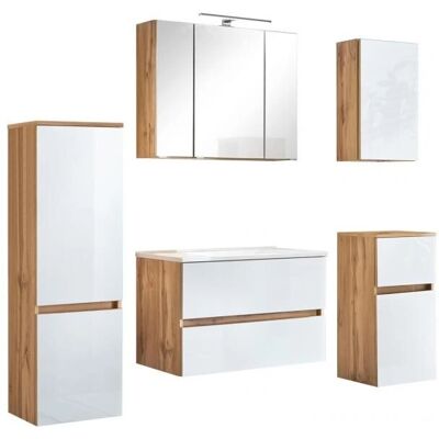Held Möbel Wotan Eiche / Glas weiß Badezimmer-Set - Badmöbel-Set Held Möbel Wotan Eiche / Glas weiß Badezimmer-Set - Badmöbel-Set