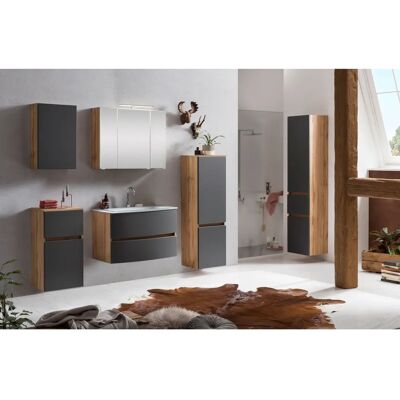 WELLTIME Kaunas Soft-Close Wandmontage 80cm Grau MDF Glashandfat WELLTIME Kaunas Soft-Close Wandmontage 80cm Grau MDF Glashandfat