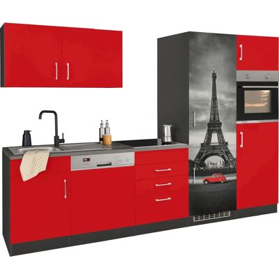 Kochstation KS-Paris - Küchenzeile, rot/grafit, 290cm x 60cm Kochstation KS-Paris - Küchenzeile, rot/grafit, 290cm x 60cm