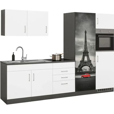 Kochstation Paris Küchenzeile - 280cm, Weiß, Graphit, Ohne Geräte Kochstation Paris Küchenzeile - 280cm, Weiß, Graphit, Ohne Geräte