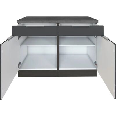 Kochstation KS-Luhe - 120x86x60cm Grauer Küchenunterschrank Kochstation KS-Luhe - 120x86x60cm Grauer Küchenunterschrank