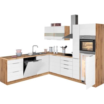 Kochstation KS-Luhe - Komplettküchen-Set, 240cm x 60cm, Weiß und Wotaneiche - Küchen-Set Kochstation KS-Luhe - Komplettküchen-Set, 240cm x 60cm, Weiß und Wotaneiche - Küchen-Set