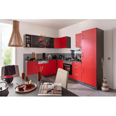 Kochstation KS-Paris - Winkelküche, rot, 220cm x 280cm - Küche Kochstation KS-Paris - Winkelküche, rot, 220cm x 280cm - Küche