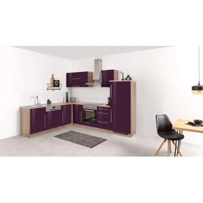 Kochstation Samos - Eckküchen-Set, Aubergine, Eiche Sonoma - Küche Kochstation Samos - Eckküchen-Set, Aubergine, Eiche Sonoma - Küche