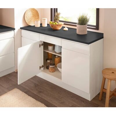 Kochstation KS-Virginia - Küchenunterschrank - Weiß Hochglanz, Anthrazit - 150cm Kochstation KS-Virginia - Küchenunterschrank - Weiß Hochglanz, Anthrazit - 150cm