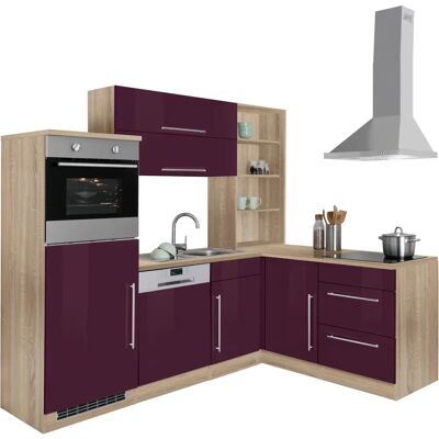 Kochstation L-Form Küche - Aubergine Hochglanz / Eiche Sonoma Kochstation L-Form Küche - Aubergine Hochglanz / Eiche Sonoma