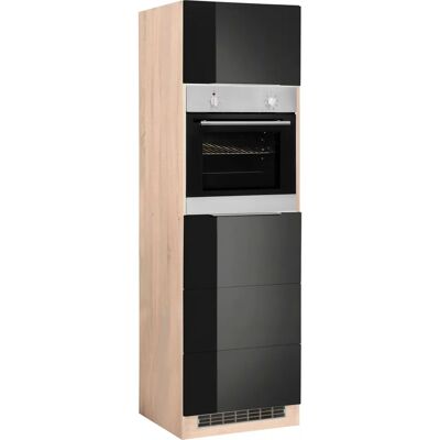 Kochstation KS-Brindisi - 2-Tür Küchenunterschrank - Hochglanz Schwarz & Eiche Sonoma - 60cm Kochstation KS-Brindisi - 2-Tür Küchenunterschrank - Hochglanz Schwarz & Eiche Sonoma - 60cm