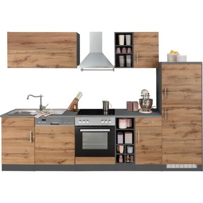 Kochstation Colmar Küchen-Set - 300cm, Wotaneiche/Grau Kochstation Colmar Küchen-Set - 300cm, Wotaneiche/Grau