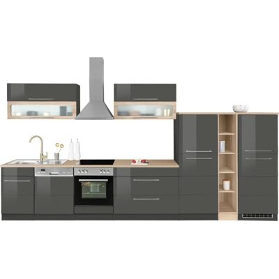Kochstation KS-Wien - Komplettküchen-Set, Hochglanz, Eichenarbeitsplatte - Küchenmodul Kochstation KS-Wien - Komplettküchen-Set, Hochglanz, Eichenarbeitsplatte - Küchenmodul