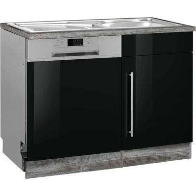 Kochstation KS-Samos 110cm Schwarze Hochglanz Vintage Eiche Küchenschrank Kochstation KS-Samos 110cm Schwarze Hochglanz Vintage Eiche Küchenschrank