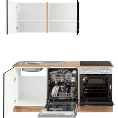 Kochstation KS-Tinnum Wotaneiche 180cm Hochglanz Schwarz Küchenzeile - Küche Kochstation KS-Tinnum Wotaneiche 180cm Hochglanz Schwarz Küchenzeile - Küche