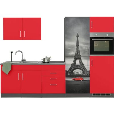 Kochstation KS-Paris - Küchenzeile, Rot/Grafit, 280cm breit Kochstation KS-Paris - Küchenzeile, Rot/Grafit, 280cm breit