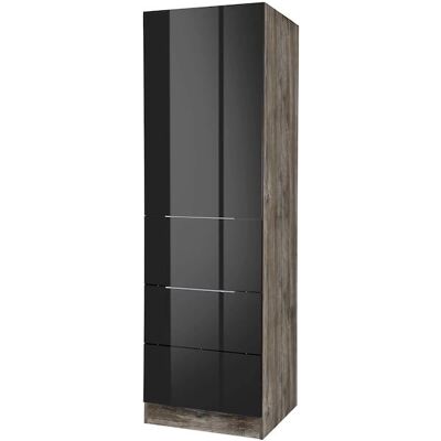 Kochstation KS-Brindisi Seitenschrank - Hochglanz Schwarz & Eiche Vintage Kochstation KS-Brindisi Seitenschrank - Hochglanz Schwarz & Eiche Vintage