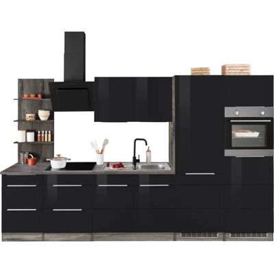 Kochstation KS-Brindisi 330cm Küchen-Set Hochglanz Schwarz Vintage Eiche Kochstation KS-Brindisi 330cm Küchen-Set Hochglanz Schwarz Vintage Eiche