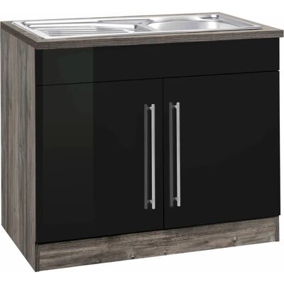 Kochstation KS-Samos - Küchenschrank, 100cm, schwarz hochglanz, Eiche vintage Kochstation KS-Samos - Küchenschrank, 100cm, schwarz hochglanz, Eiche vintage