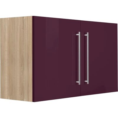 Kochstation KS-Samos Hängeschrank - Aubergine Hochglanz & Sonoma Eiche - 100cm Kochstation KS-Samos Hängeschrank - Aubergine Hochglanz & Sonoma Eiche - 100cm