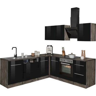 Kochstation KS-Brindisi - Winkelküche, schwarz, vintage Eiche - Küche Kochstation KS-Brindisi - Winkelküche, schwarz, vintage Eiche - Küche